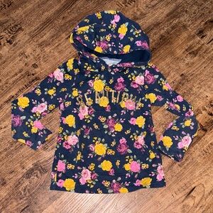 Floral Kids Hoodie - Navy with Yellow and Pink Flowers size 5t
